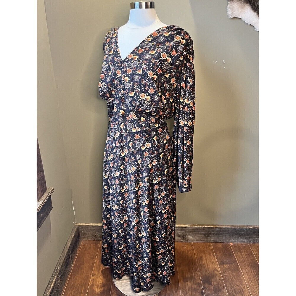 Lane Bryant Womens Floral PRinted Maxi Dress Boho V-Neck Long Sleeve Plus 26